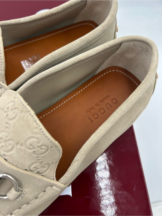 Men’s Gucci GG embossed oatmeal suede driver loafers size 11 fits 12 US main image 8